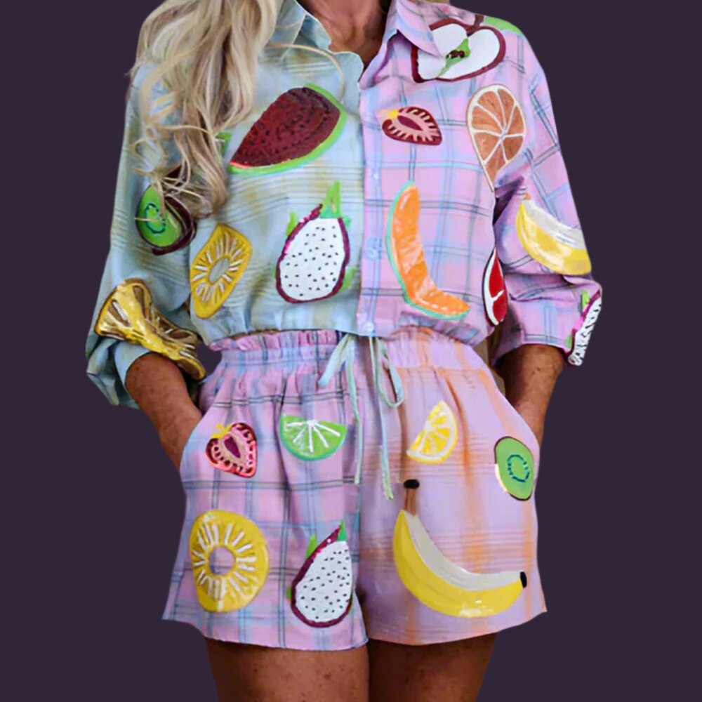 NWT Queen of Sparkles Colorblock Plaid Fruit Shorts